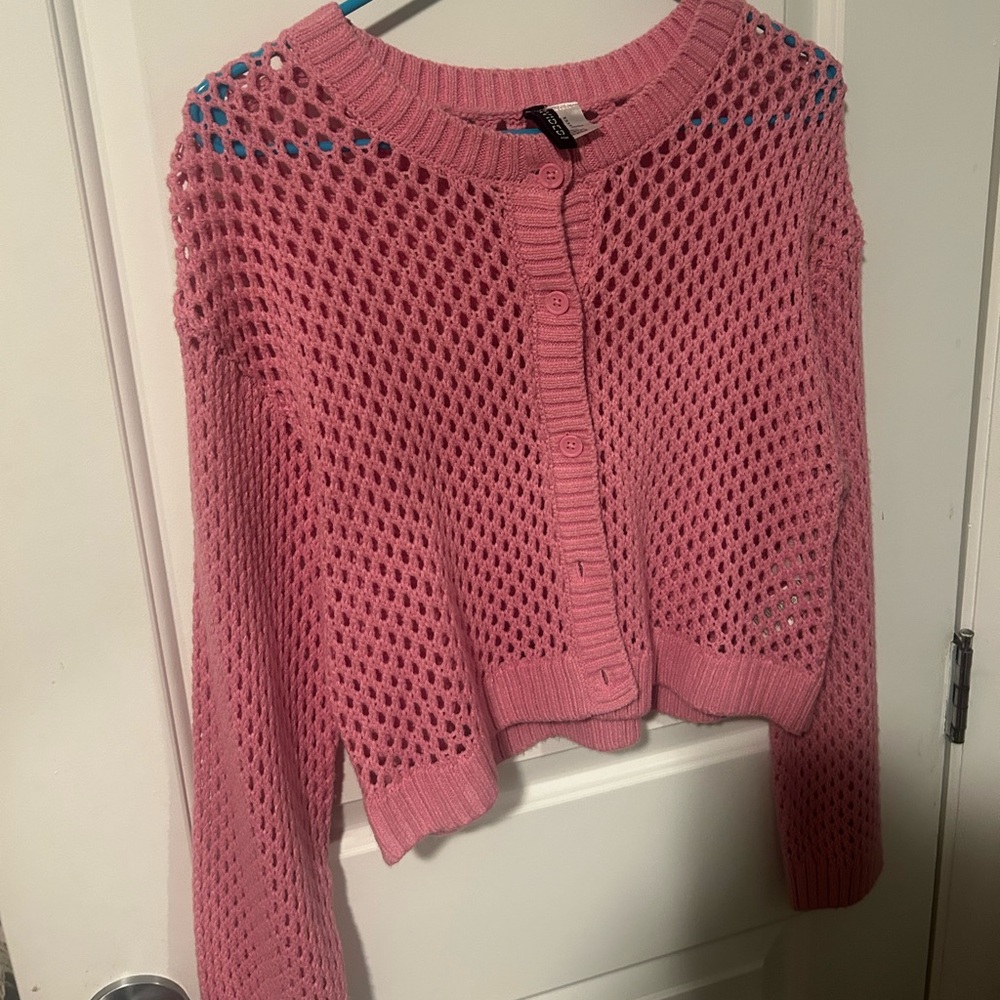Pink Open-Knit Women's Sweater
